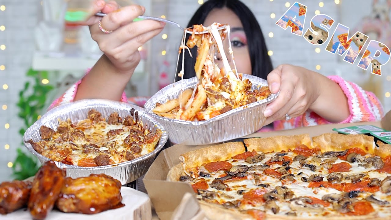 ASMR Pizza Hut Mukbang! Crispy Pizza, Italian Meats Pasta, Honey BBQ Wings EATING SOUNDS