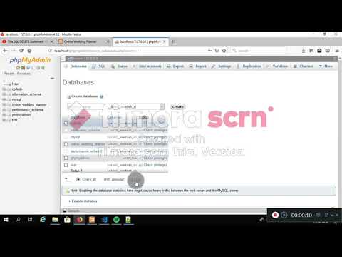 delete database at xampp server