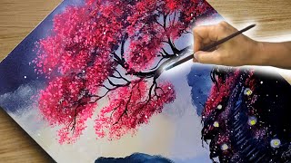 Idea to Paint a Landescap whit Red Tree / Acrylic Painting Step by Step for Begnners