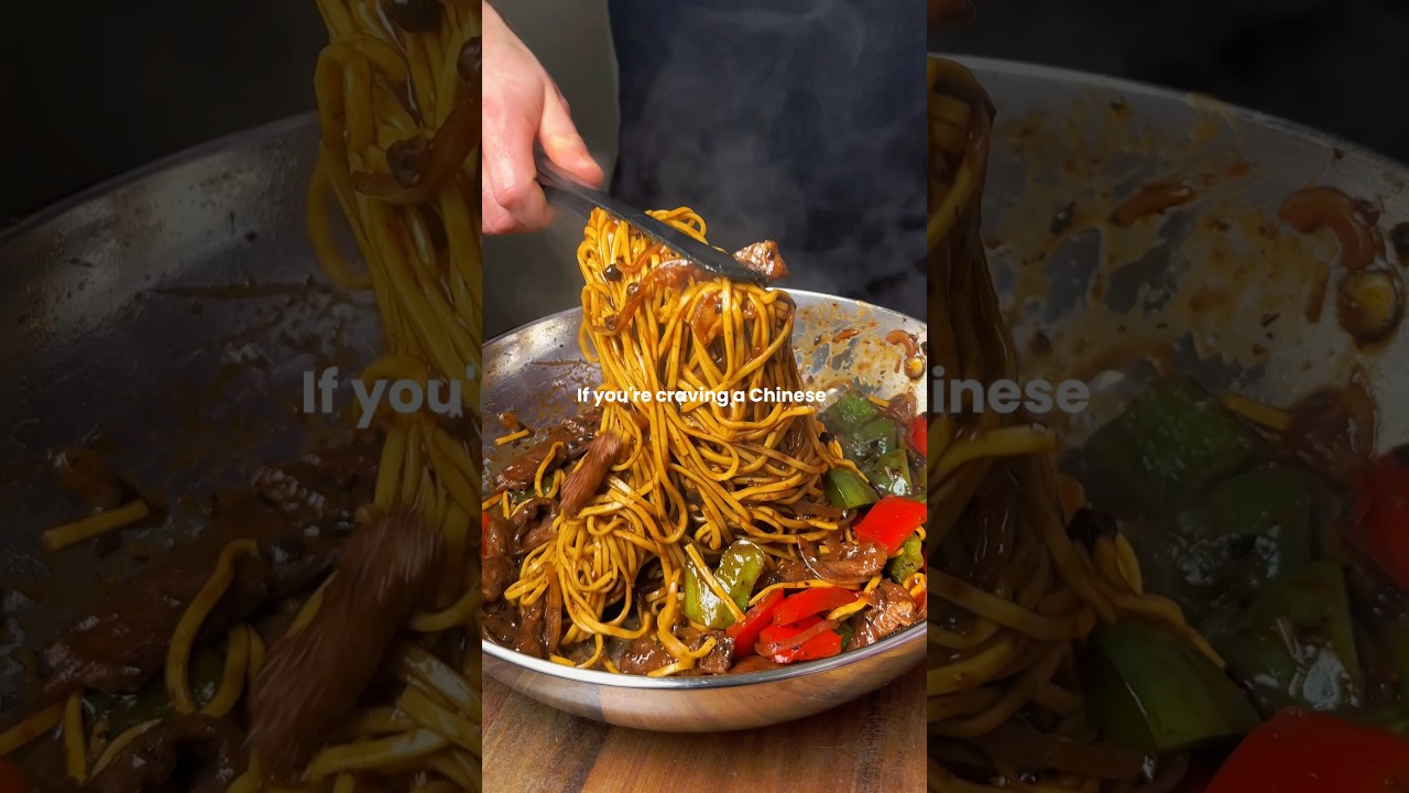 Лапша с говядиной и черными бобами