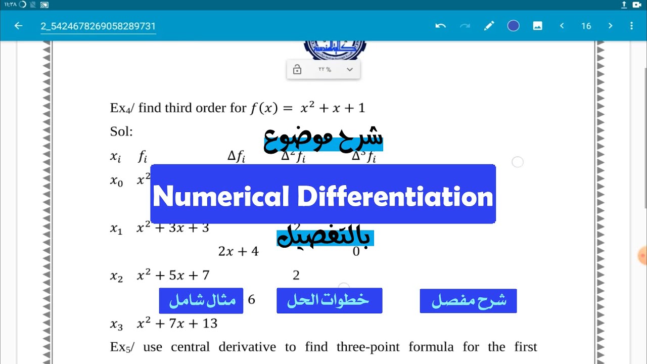 شرح موضوع Numerical Differentiation بالتفصيل
