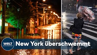 Hurrikan Ida Trifft New York Rekord-Regenfälle Überfluten New Yorker U-Bahn