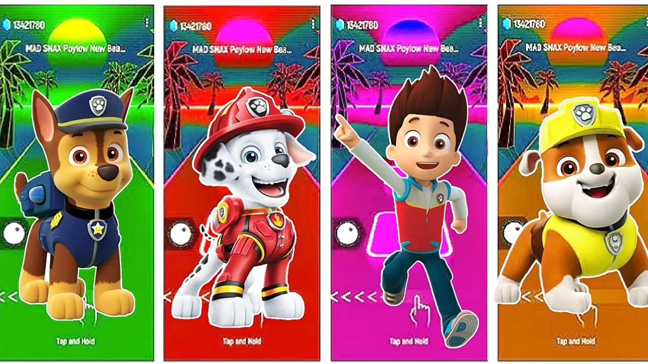Paw Patrol team Chase vs Marshall vs Ryder vs Rubble Coffin Dance Music Tiles hop EDM Rush