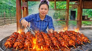 Giant Charcoal-Grilled Meat Skewers – Traditional Recipe with Secret Spices | Ly Thi Ca