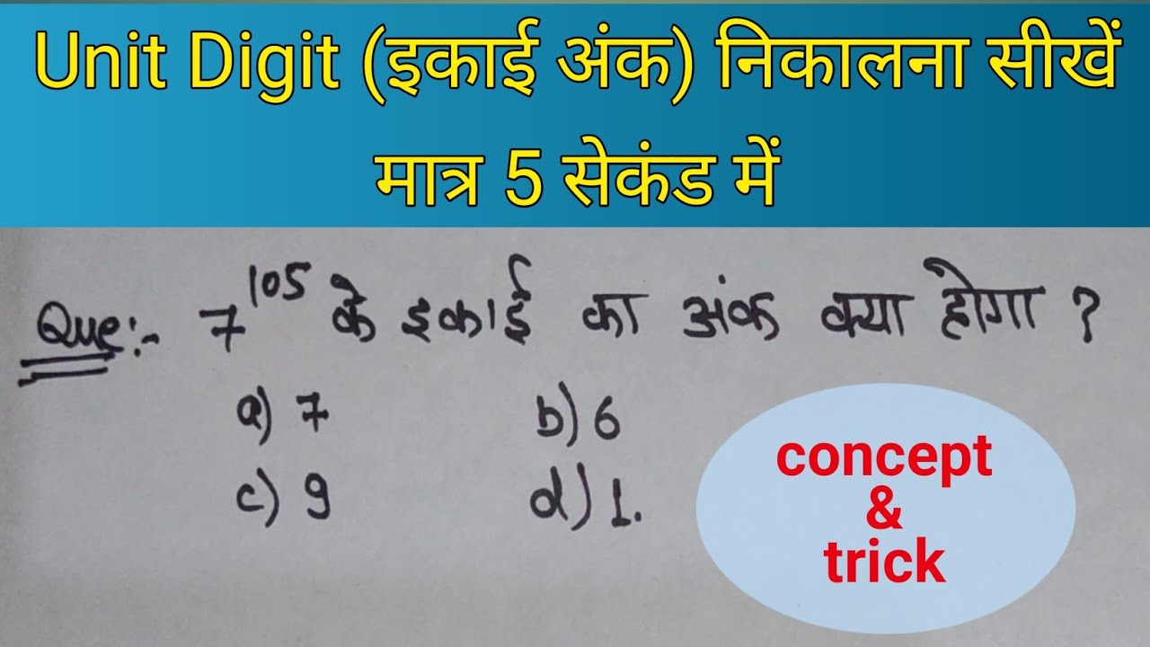 Unit Digit Concept and Trick || Global Gyan Center