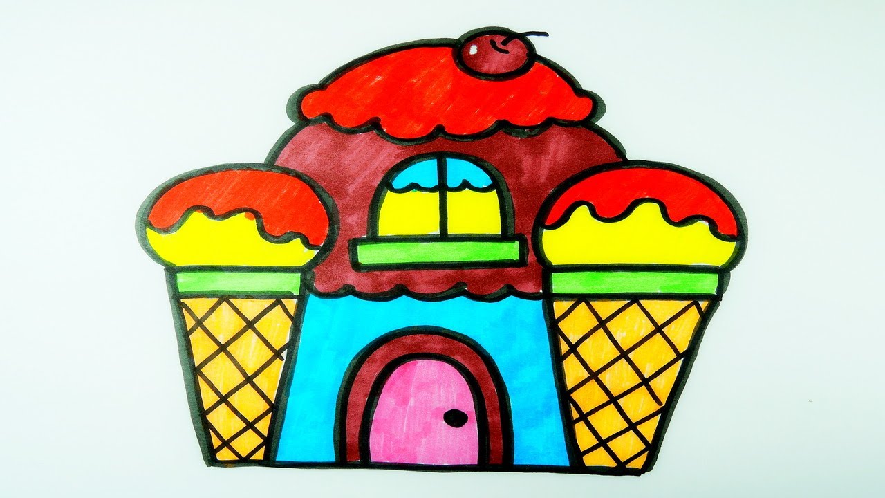 How to draw cherry  Ice cream House.  Як намалювати Вишневий Будинок-Морозиво.