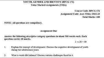 BPCG 172 IGNOU SOLVED ASSIGNMENT 2022 2023 JULY 2022 JAN 2023 ENGLISH | YOUTH, GENDER AND IDENTITY