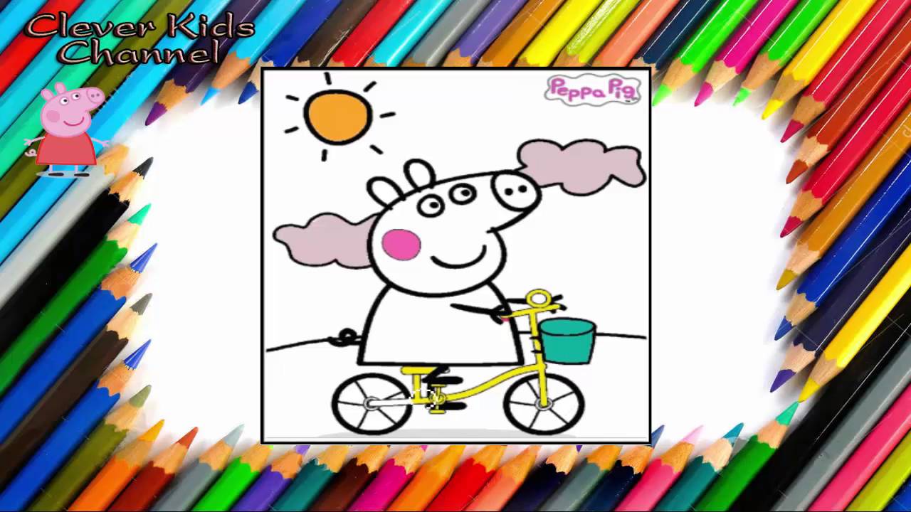 Peppa Pig Drawing and Coloring Peppa Pig Ride Bicycle Funny Kid