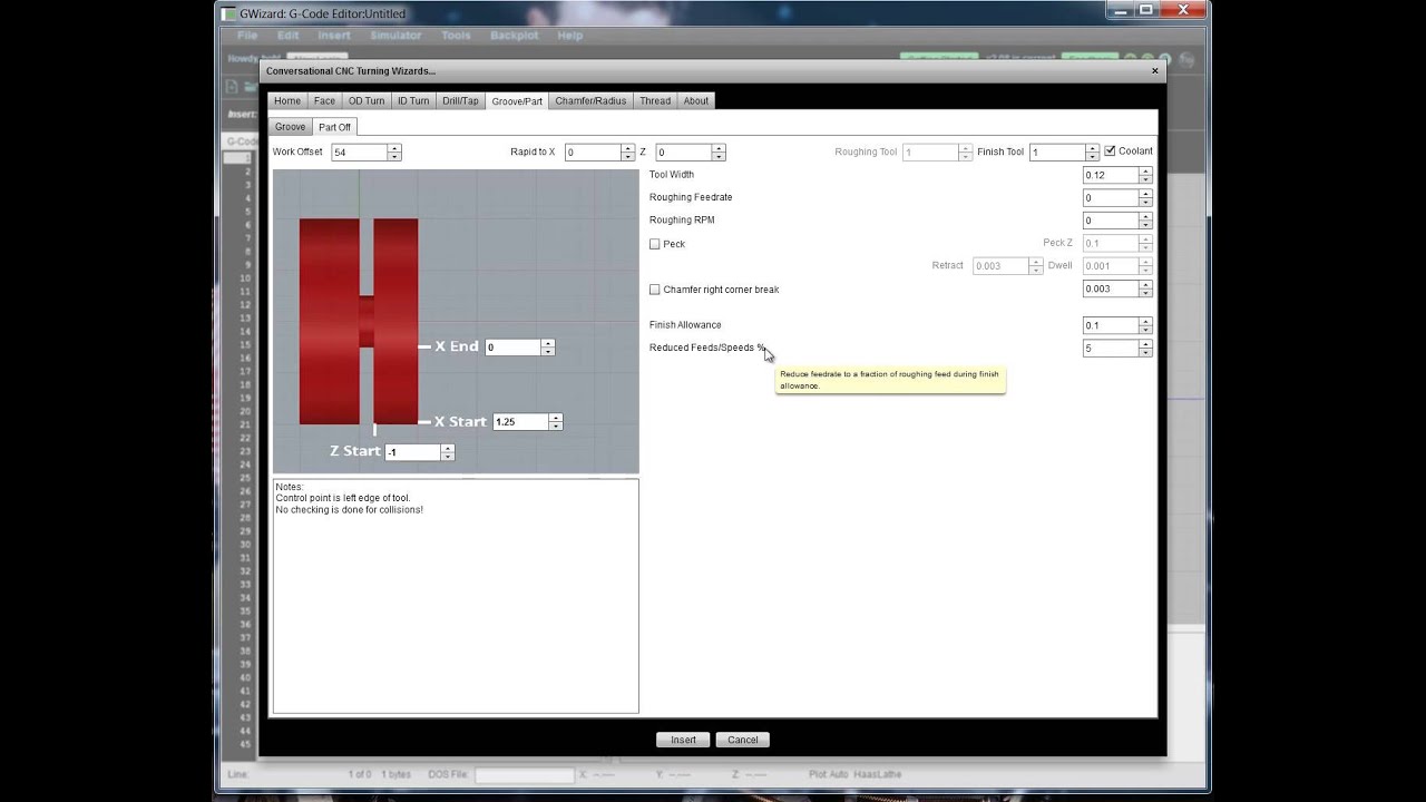 Conversational CNC Parting Wizard for Lathes