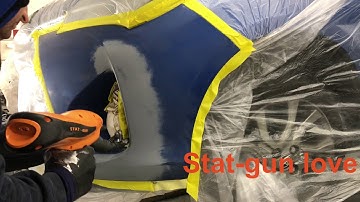 Stat-gun by static solutions being used to neutralise a Bumper after priming & basecoat application