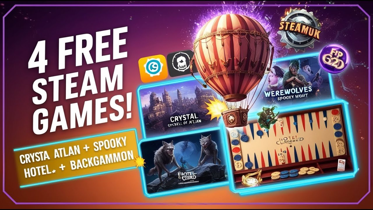 🎮 ¡4 JUEGOS GRATIS en Steam YA! Crystal of Atlan MMO Magicpunk, Spooky Night Lobos, Cursed Hotel Zo