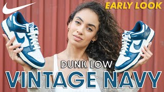 BEAUTIFUL!  VINTAGE NAVY Nike Dunk Low EARLY LOOK On Foot Review and How to Style (Outfits)
