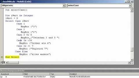 Online Video Excel VBA Grundlagen Select CASE