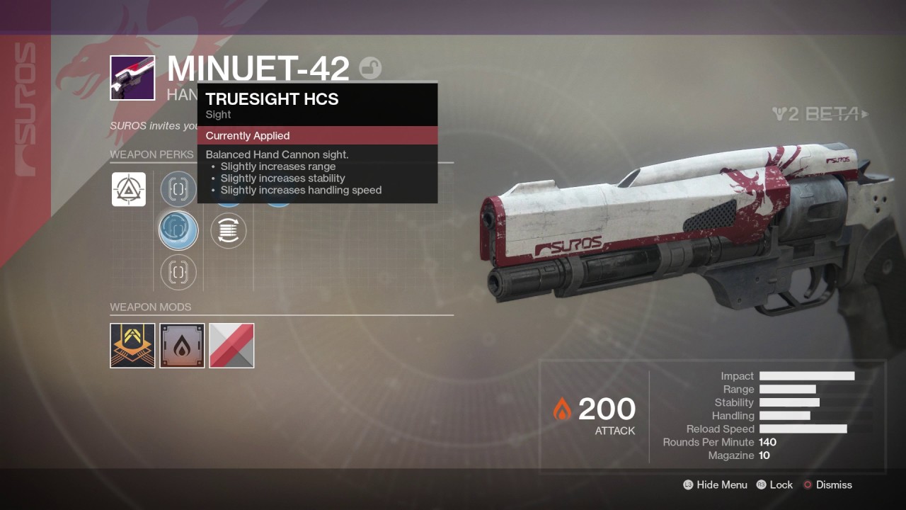 Destiny 2 - Minuet-42 Legendary SUROS Hand Cannon Appearance, Statistics Information, Mod, Shader