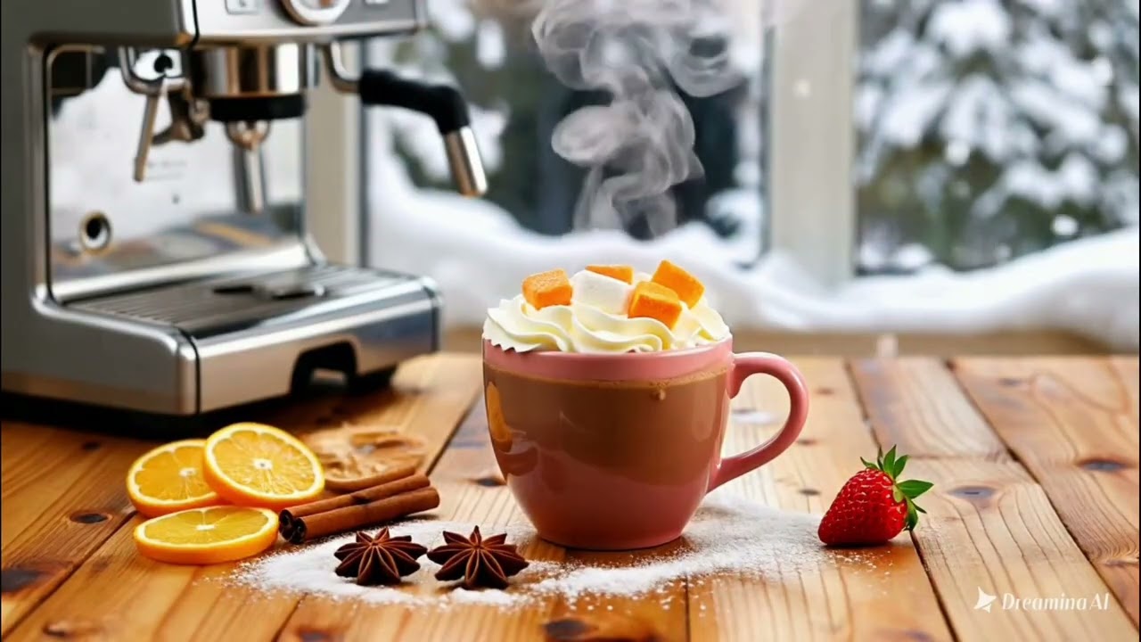 Cozy Winter Café Ambience ☕❄️ | Hot Chocolate by the Snowy Window