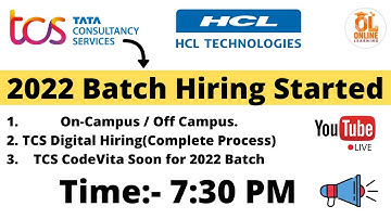 Tcs Digital Hiring | HCL Technologies | Official Hiring for 2022 Batch | On/Off Campus