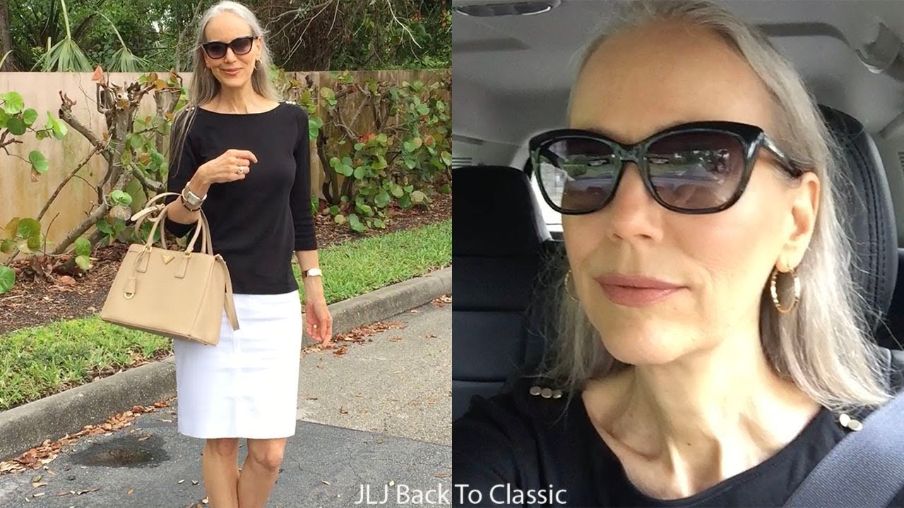 Vlog: Prada Saffiano Lux Tote, Black Tee, White Pencil Skirt / Classic Syle, Fashion Over 40, 50