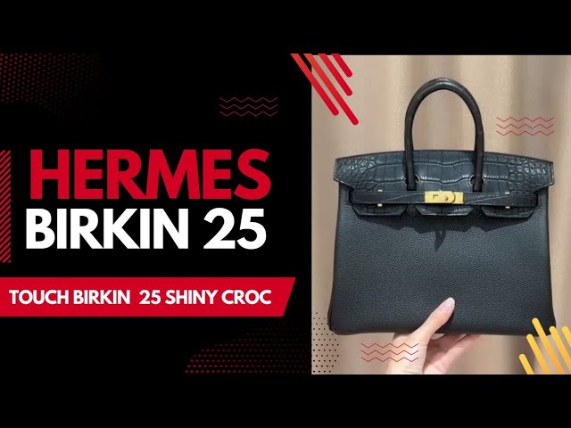 Hermes birkin touch 25 black togo shiny croc 
