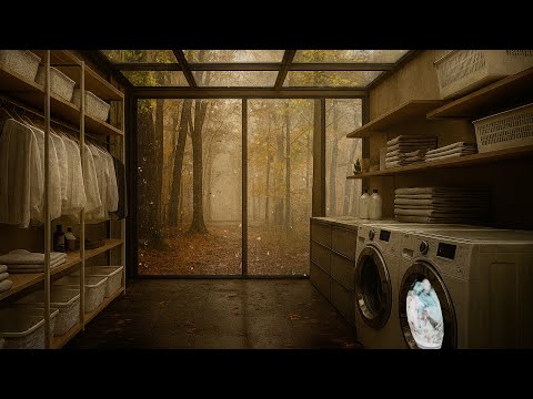Rainy Autumn Laundry Room Ambience 🍂 | Washing Machine & Rain Sounds for Relaxation