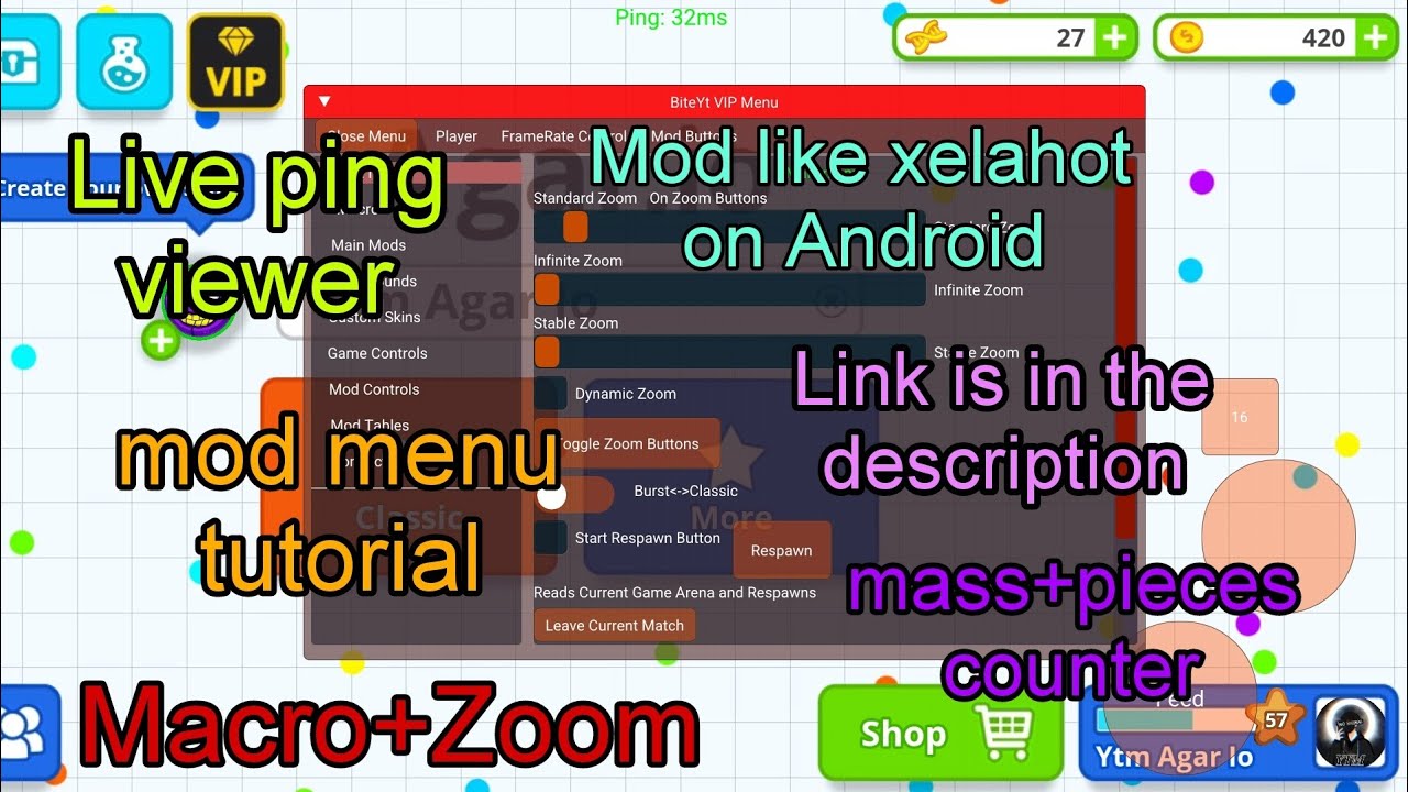 NEW VERSİON 2.24.1 ANDROİD ZOOM MOD MENU (AGARİO MOBİLE) 