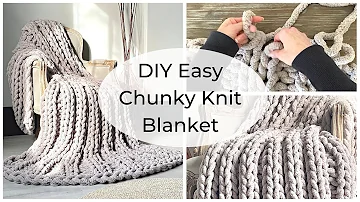 🧶 DIY Easy Chunky Knit Blanket | How to make a Chunky Blanket with hands | ASMR home decor 🪢