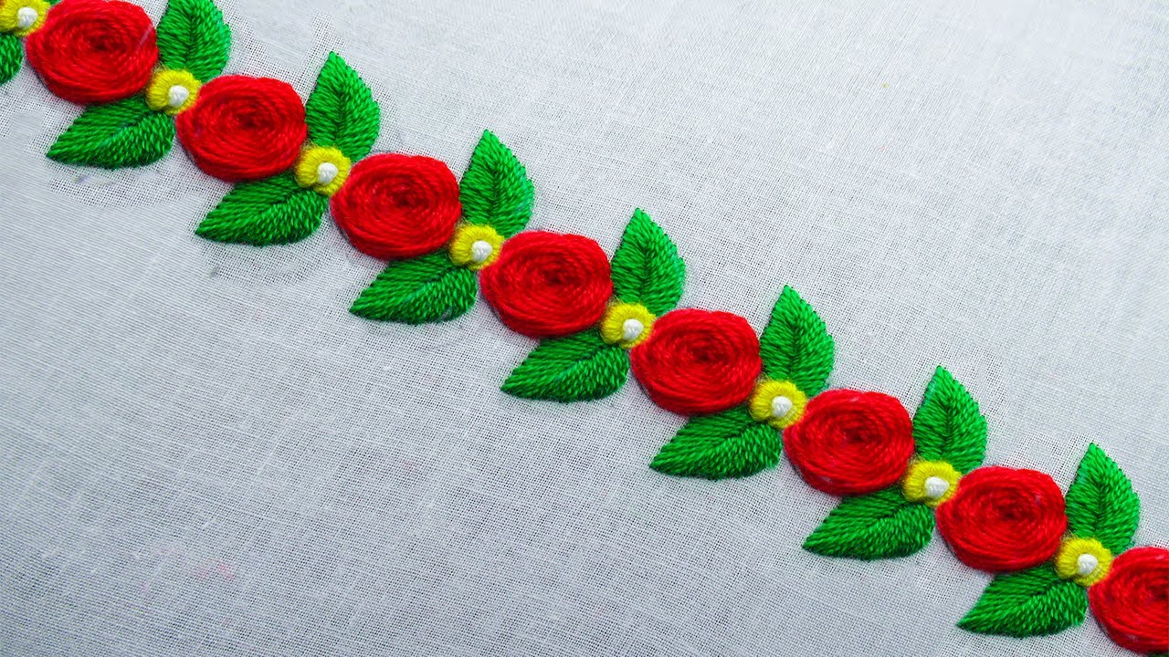 Simple Floral Border for Dress/Kurti | Hand Embroidery Work - YouTube