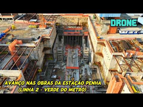 Drone mostra os avanços nas obras da Estação Penha da Linha 2 - Verde do Metrô - São Paulo
