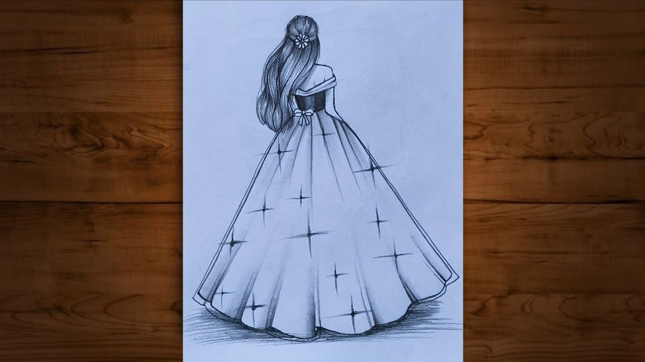 How to Draw a Girl in a Beautiful Dress | Pencil Sketch for Beginners| Girl  Back Look pencil Drawing