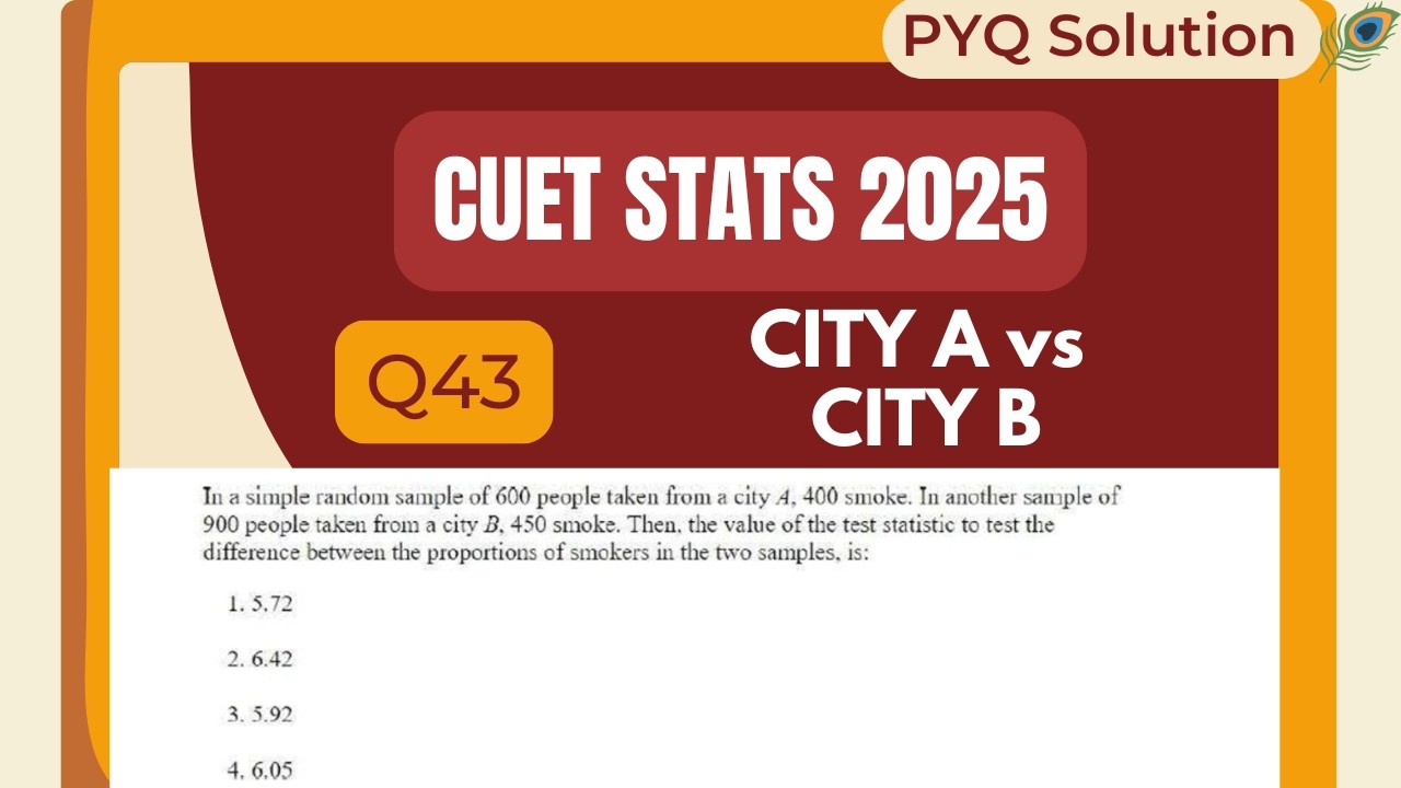CUET STATISTICS 2025 Q43 | Test Statistic for Difference Between Two Proportions