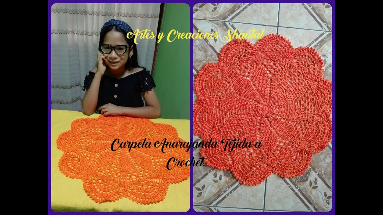 Tapete/Carpeta Anaranjado Tejido a Crochet.