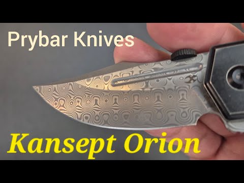 Kansept Orion Thumb Disk MOD Review Titanium/Damascus edc Knife fix Bowie/Harpoon Blade