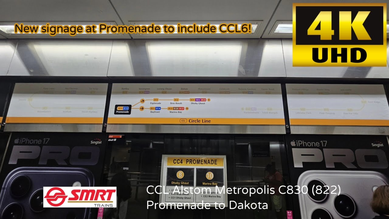 CC4 New Signage! SMRT CCL Alstom Metropolis C830 (822) ride from Promenade to Dakota