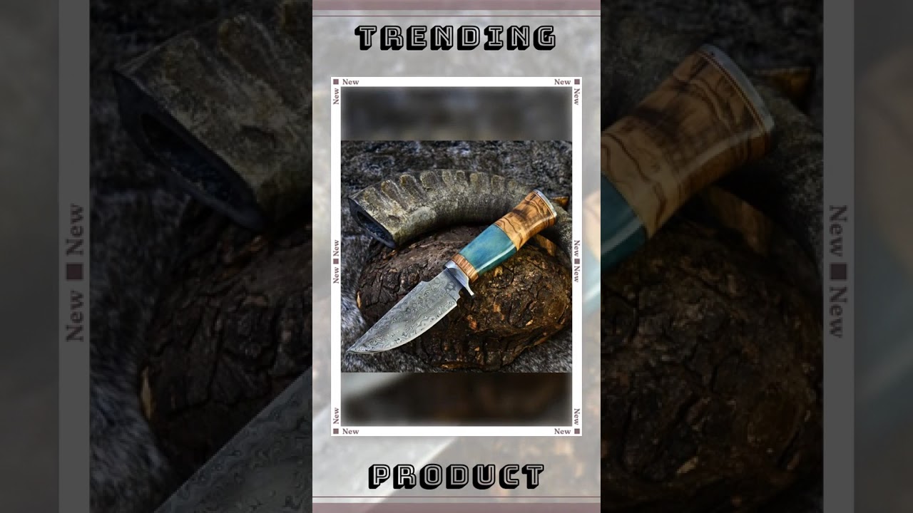 Frost Damascus Hunting Knife with Olive Wood & Bone Handle