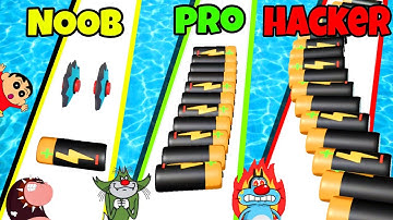 NOOB vs PRO vs HACKER in Battery Run Game | Ogg, Jack, Shinchan , Bob || Daddy Gaming