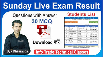 important MCQ Questions with Answer  || Sunday Live Exam Result || PDF File