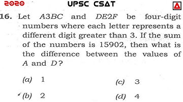 Number System | Let A3BC And DE2F Be Four-Digit Numbers Where Each Letter Represents A Different Di