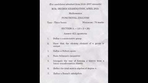 Functional Analysis,  Bharathidasan University PG Maths Question Paper, APRIL-2023