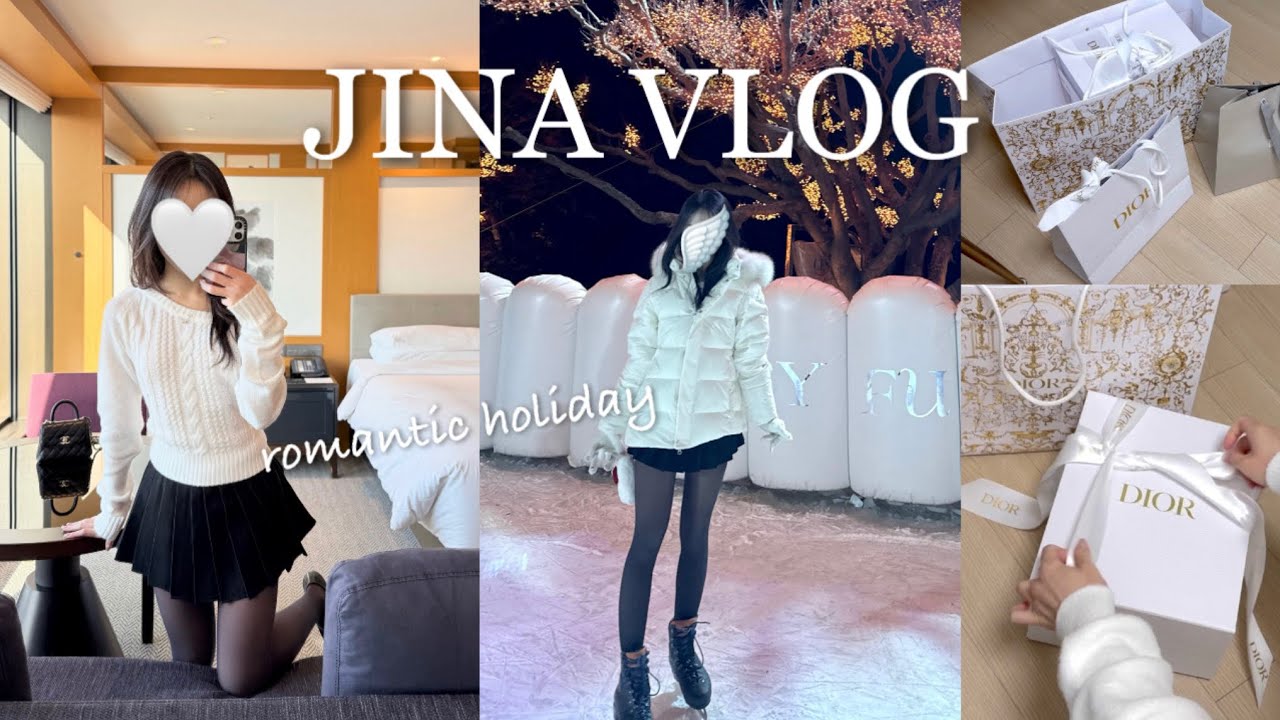 Romantic Holiday Vlog🎁 | 그랜드 하얏트 호캉스 & 크리스마스 OOTD, 밀린 언박싱🎶 | 아이스링크·키티·호떡·곰탕 ˚.⋆⁺₊