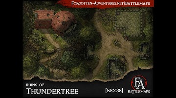FA Battlemaps - Ruins of Thundertree 58x38 - Foundry VTT Preview [Free Map]
