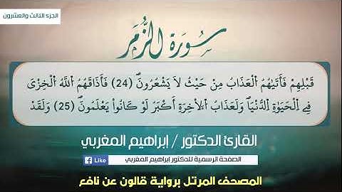 39- الزمر  ،،  برواية قالون عن نافع ،،  القارئ د. إبراهيم المغربي.