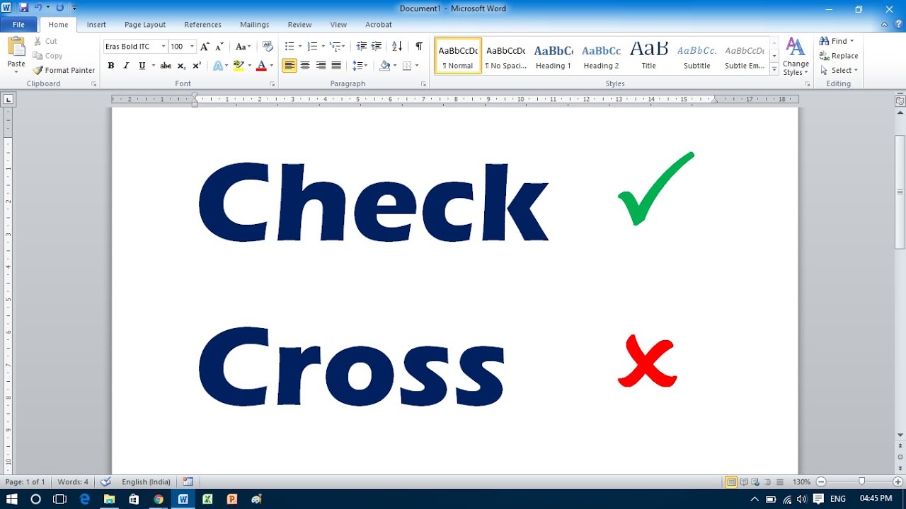 How to insert a tick or cross symbol in Microsoft Word and Excel