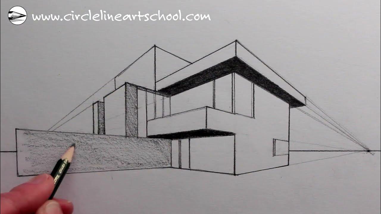 How to Draw a Modern House using Two-Point Perspective - YouTube