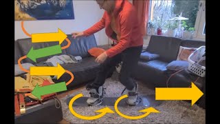 Snowboard fahren mit Drehbarer Snowboard-Bindung beim Fahren