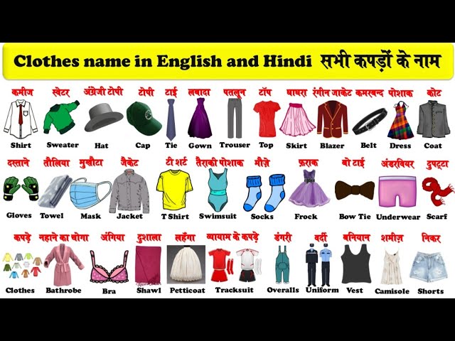 BOYS/MEN,S CLOTHING NAMES IN ENGLISH AND HINDI.लड़कों/पुरूषों के कपडों के नाम  हिन्दी ओर अंग्रेजी में. - YouTube