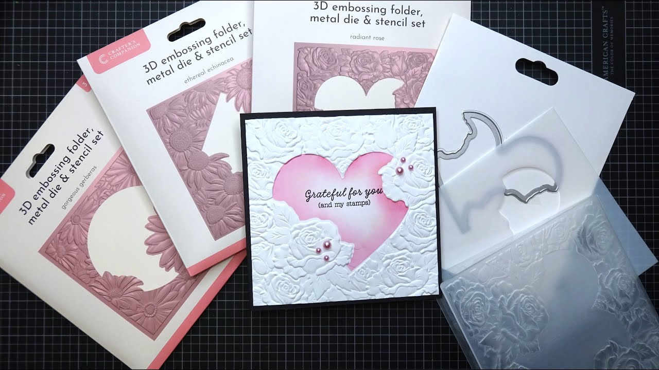 Crafter's Companion Set of 3 Floral 3D Embossing Folder, Die & Stencil ...