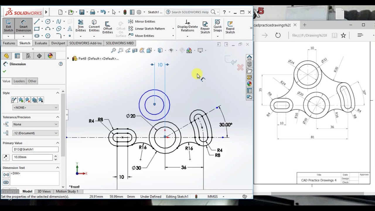 solidworks exercises for beginners - 3 | solidworks... # Sketch 2 - YouTube
