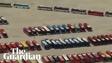 Aerial footage shows hundreds of buses evacuating scouts from South Korea jamboree