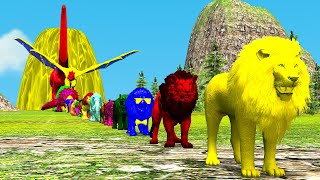 Paint Animals Gorilla Cow Lion Elephant Dinosaurs Dragons and T-Rex Fountain Crossing Animal Cartoon