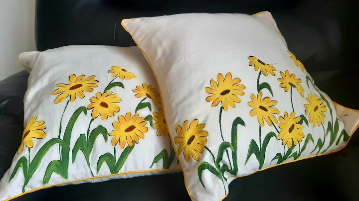 Easy Fabric painting design for beginners.Cushion Cover design.  Pillow cover design.Yellow Flowers