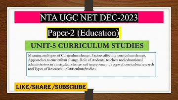 UNIT 5 (d) || CURRICULUM studies | UGC NET || EDUCATION